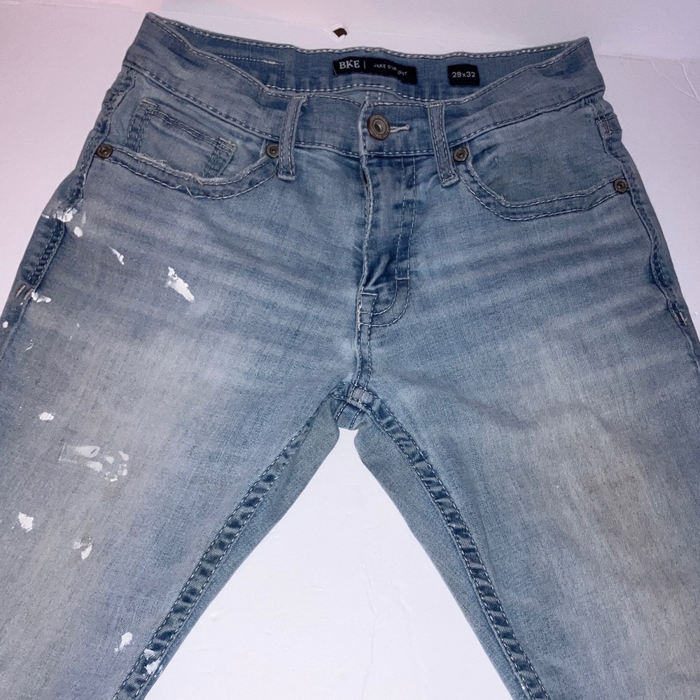 BKE Men's Distressed Light Blue Slim Straight‎ Jeans 29x32